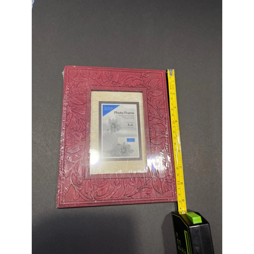 Moments 4x6 Photo Frame Burgundy Red Embossed Floral Wood Design Glass Pane NEW